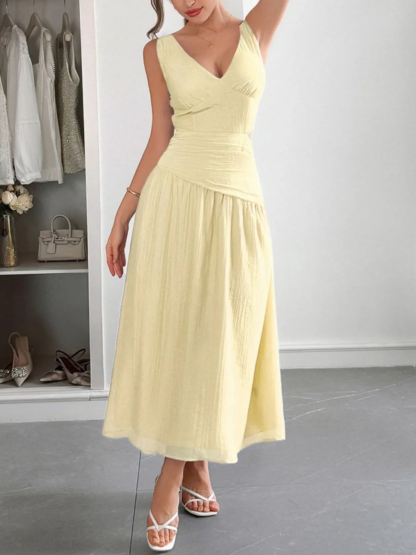 Cutout V-Neck Sleeveless Midi Dress