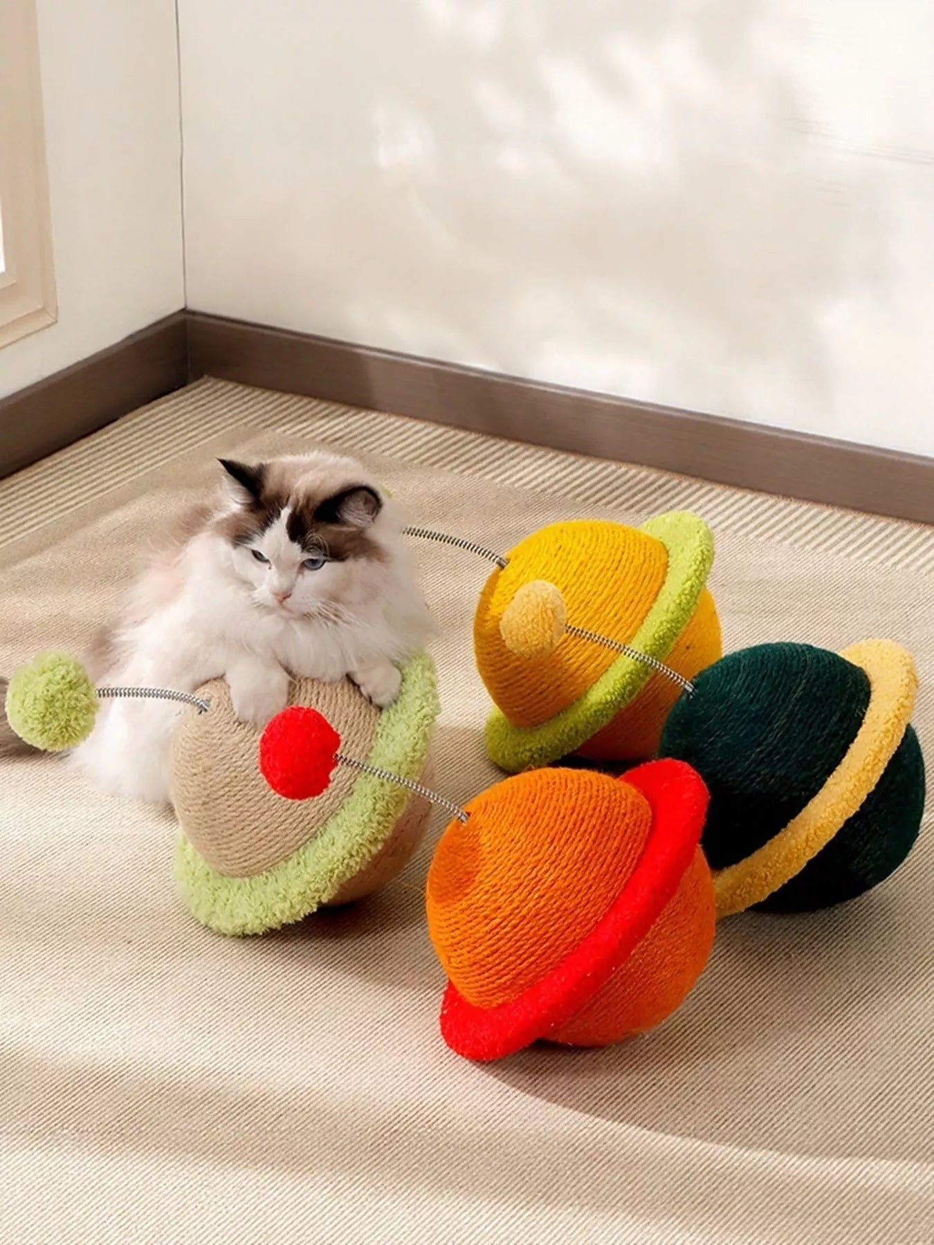Planet-Shaped Interactive Cat Toy with Sisal Scratching Surface