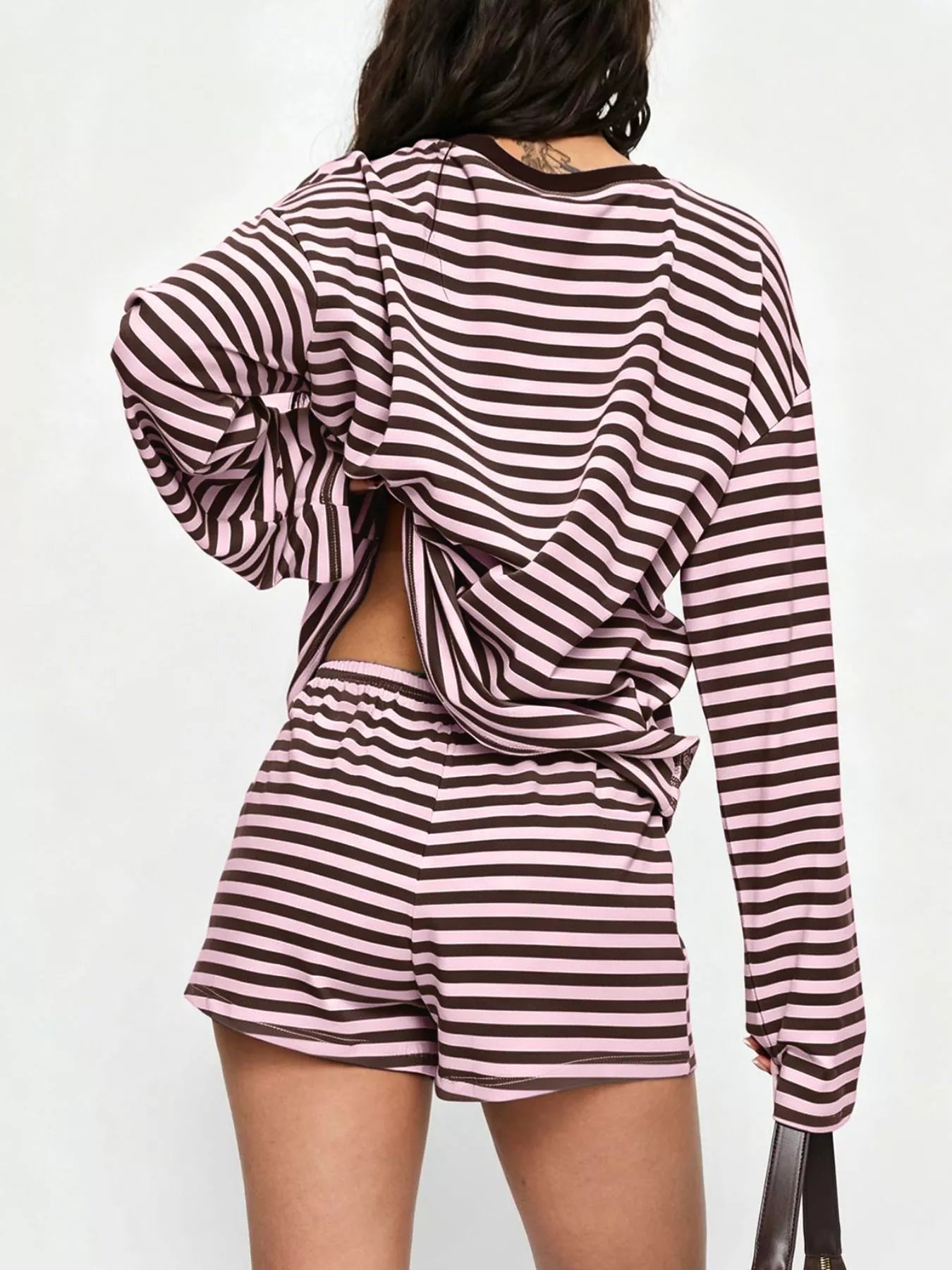 Striped Long-Sleeve Top and Shorts Set