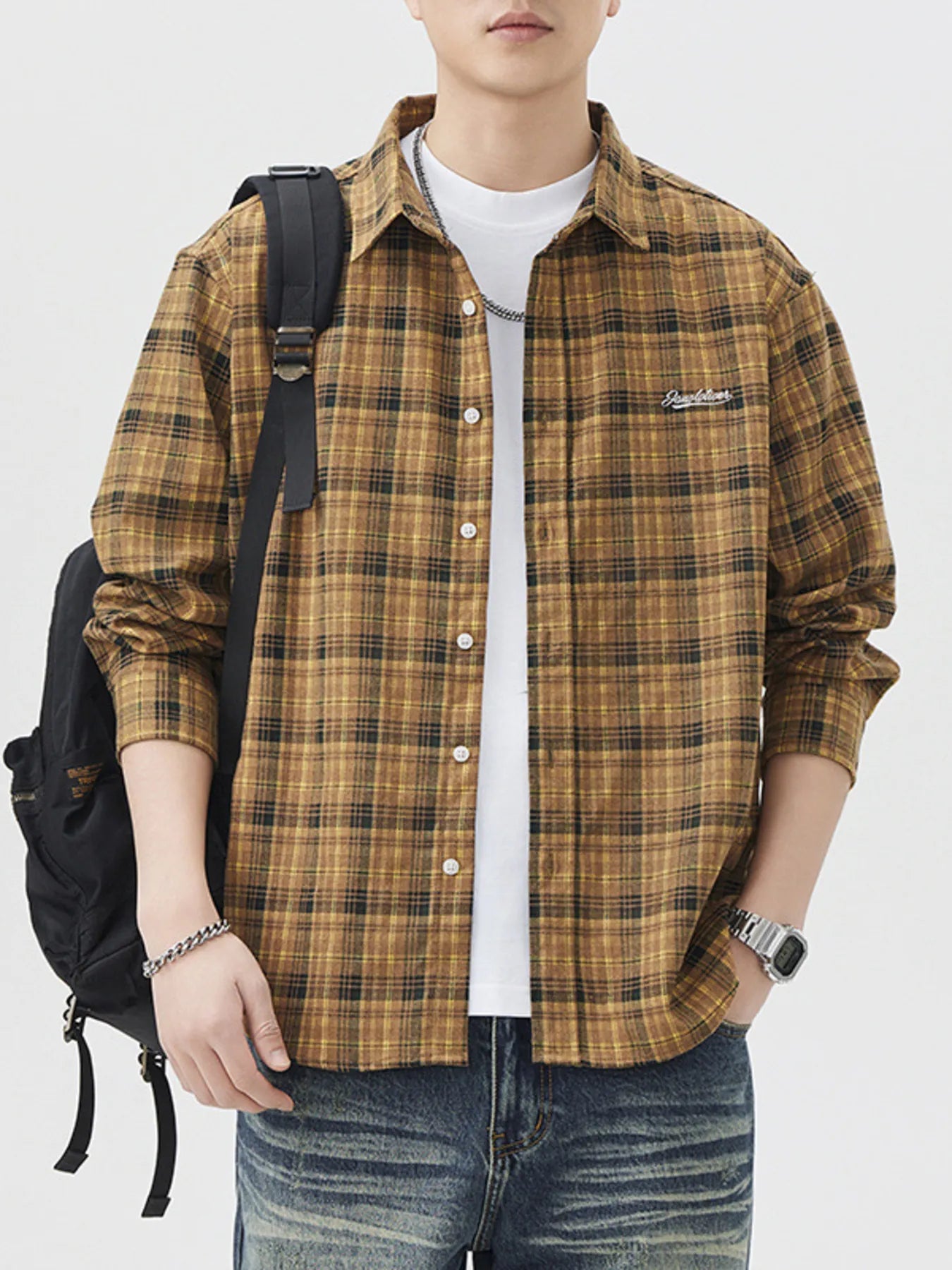 Men's Plus Size Plaid Button Up Long Sleeve Shirt