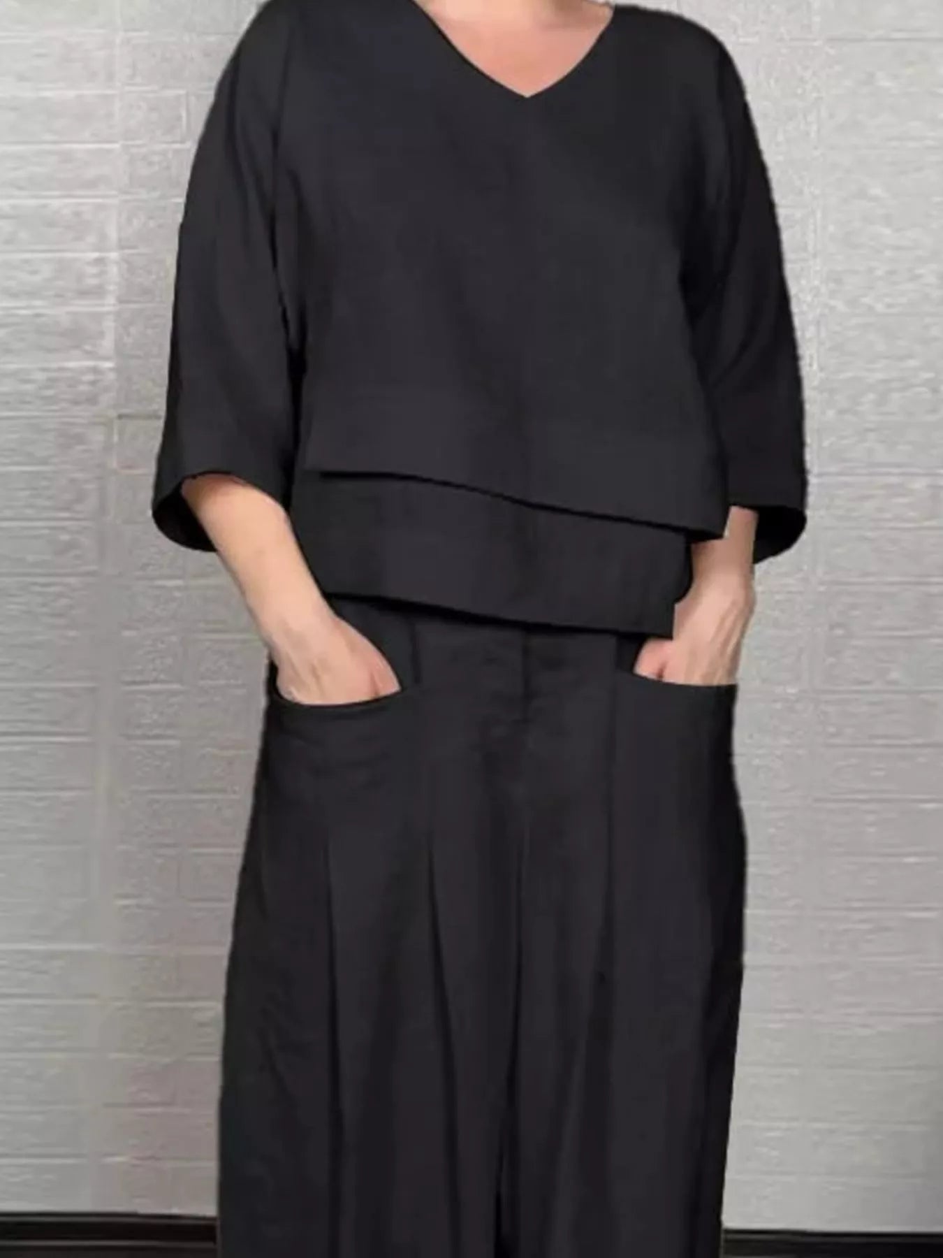 Full Size V-Neck Long Sleeve Top and Pants Set Plus Size