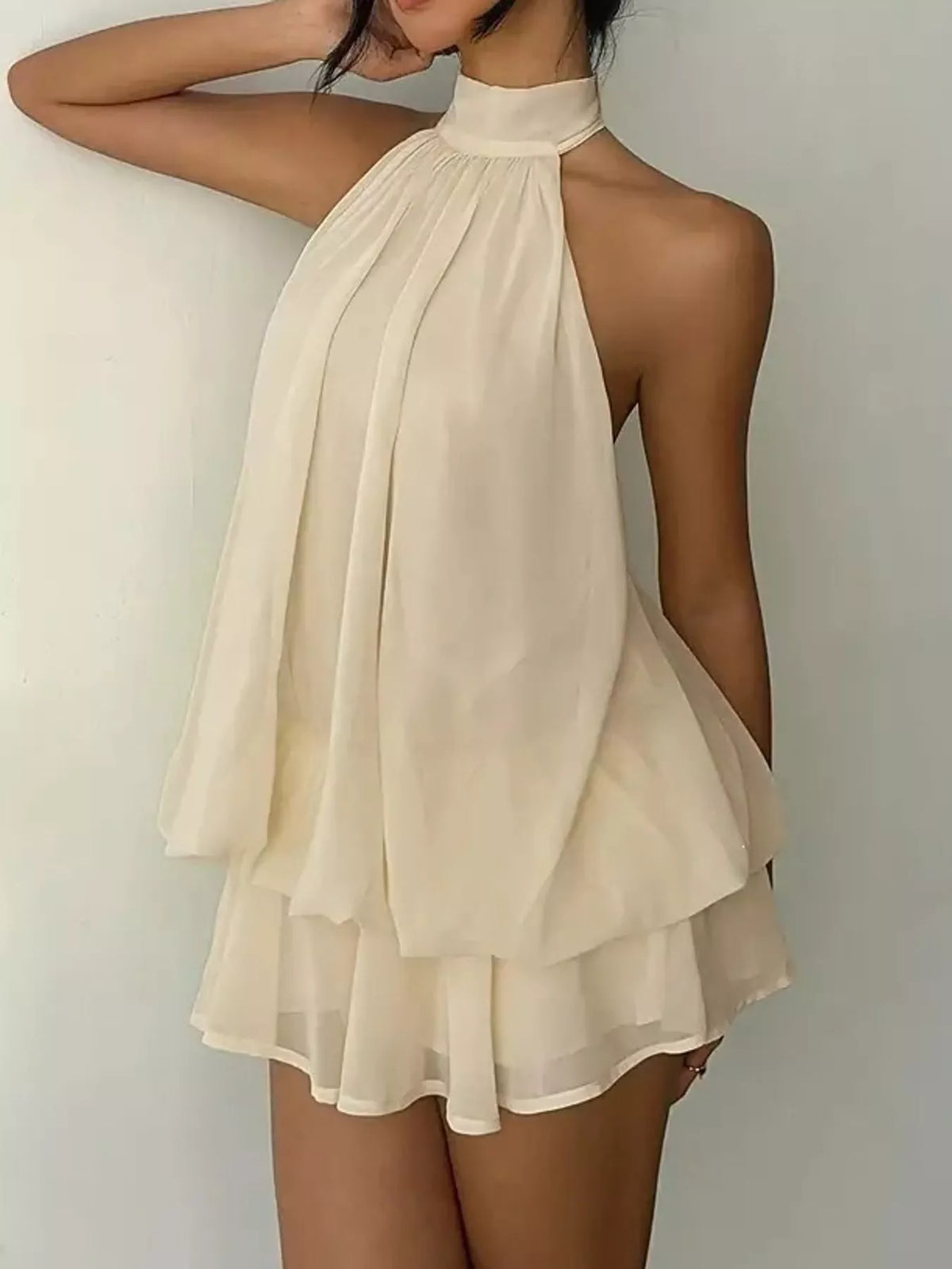 Halter Neck Ruched Mini Dress