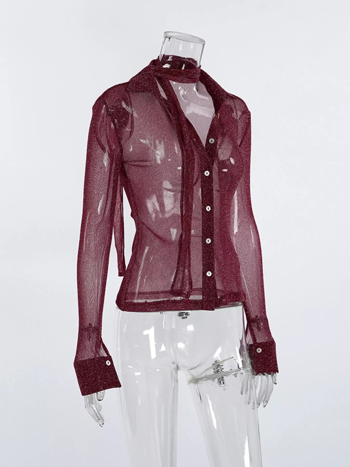Button Down Long Sleeve Shirt with Scarf