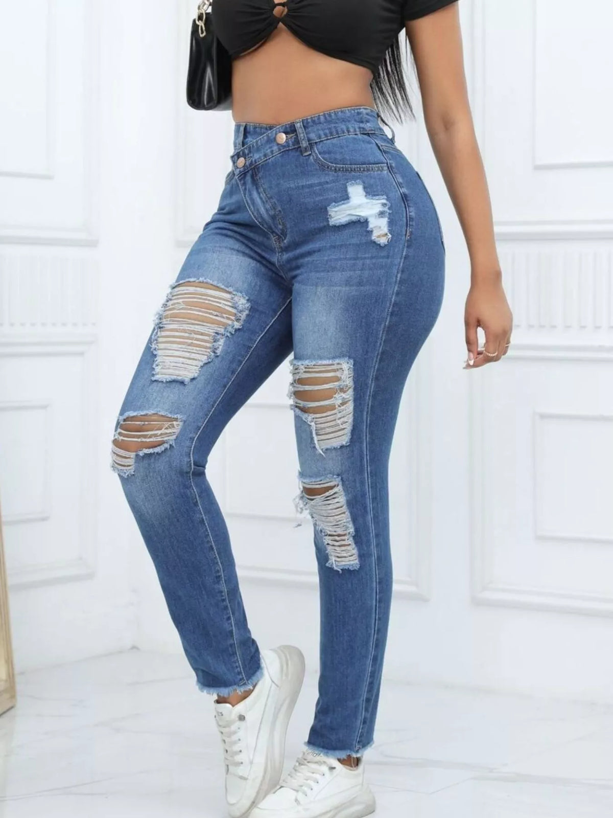 Distressed High-Waisted Jeans