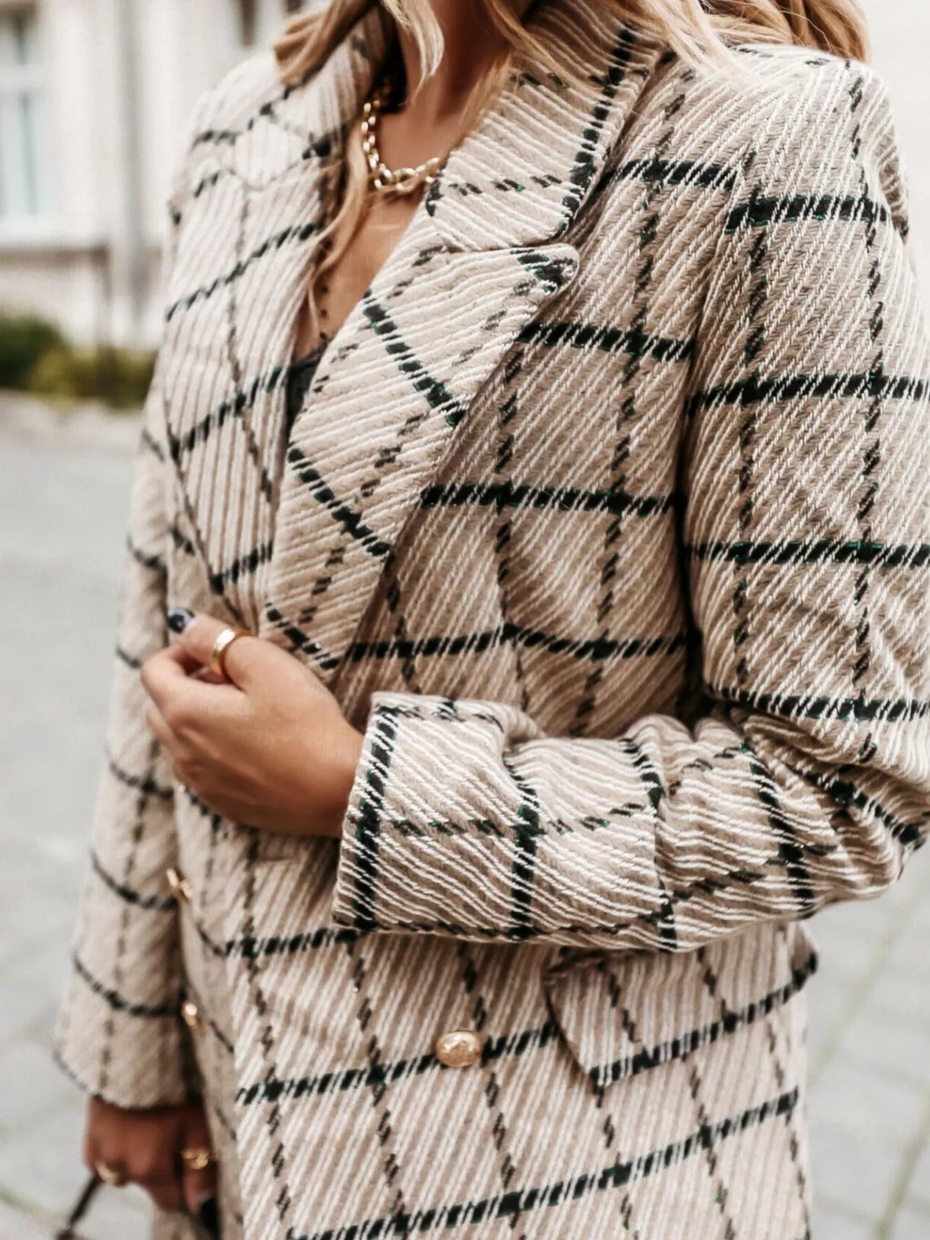 Plaid Tweed Double-Breasted Coat