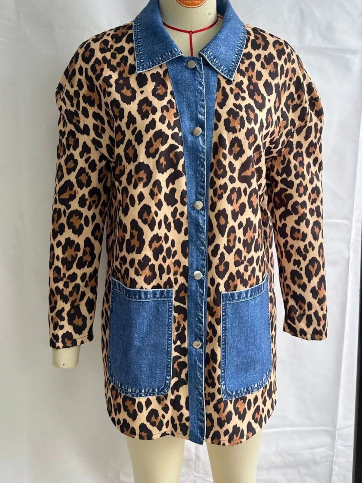 Full Size Leopard Print Colorblock Jacket Plus Size