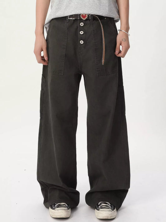 Men's Button Fly Wide Leg Cargo Pants