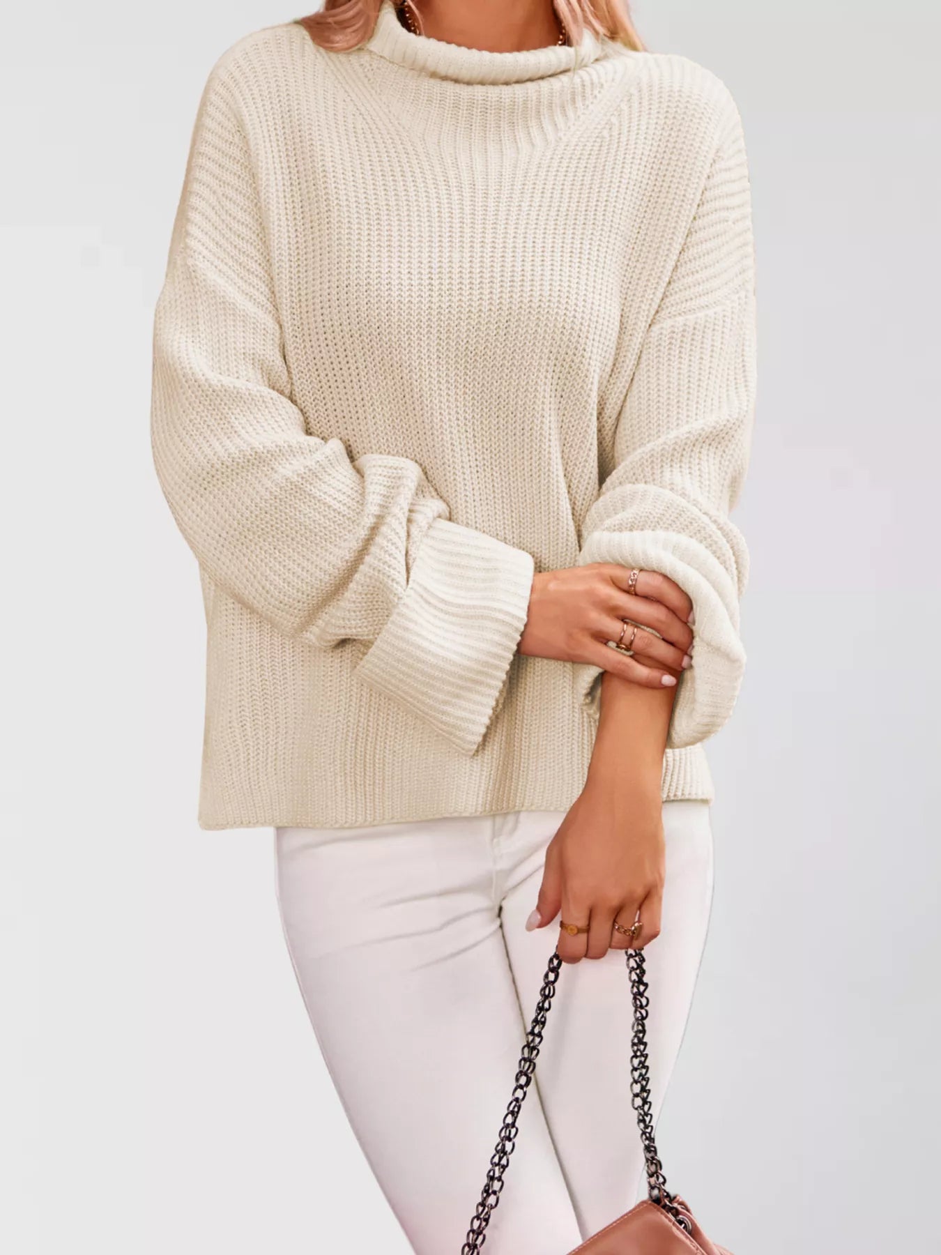 Mock Neck Dropped Shoulder Sweater