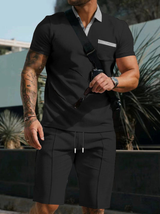 Men's Full Size Casual Short Sleeve Polo & Shorts Set Plus Size