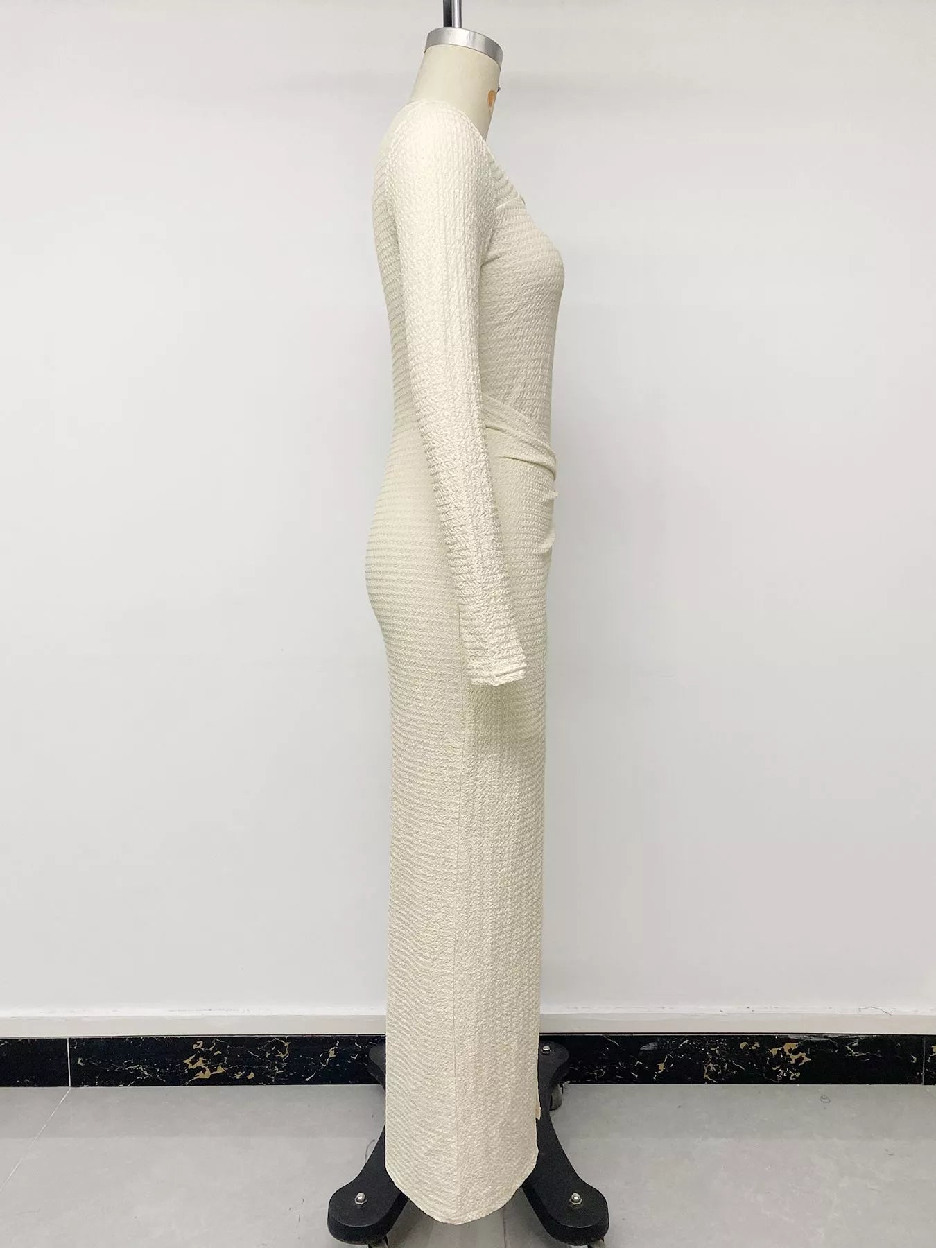 Elegant Long Sleeve Ruched Midi Dress