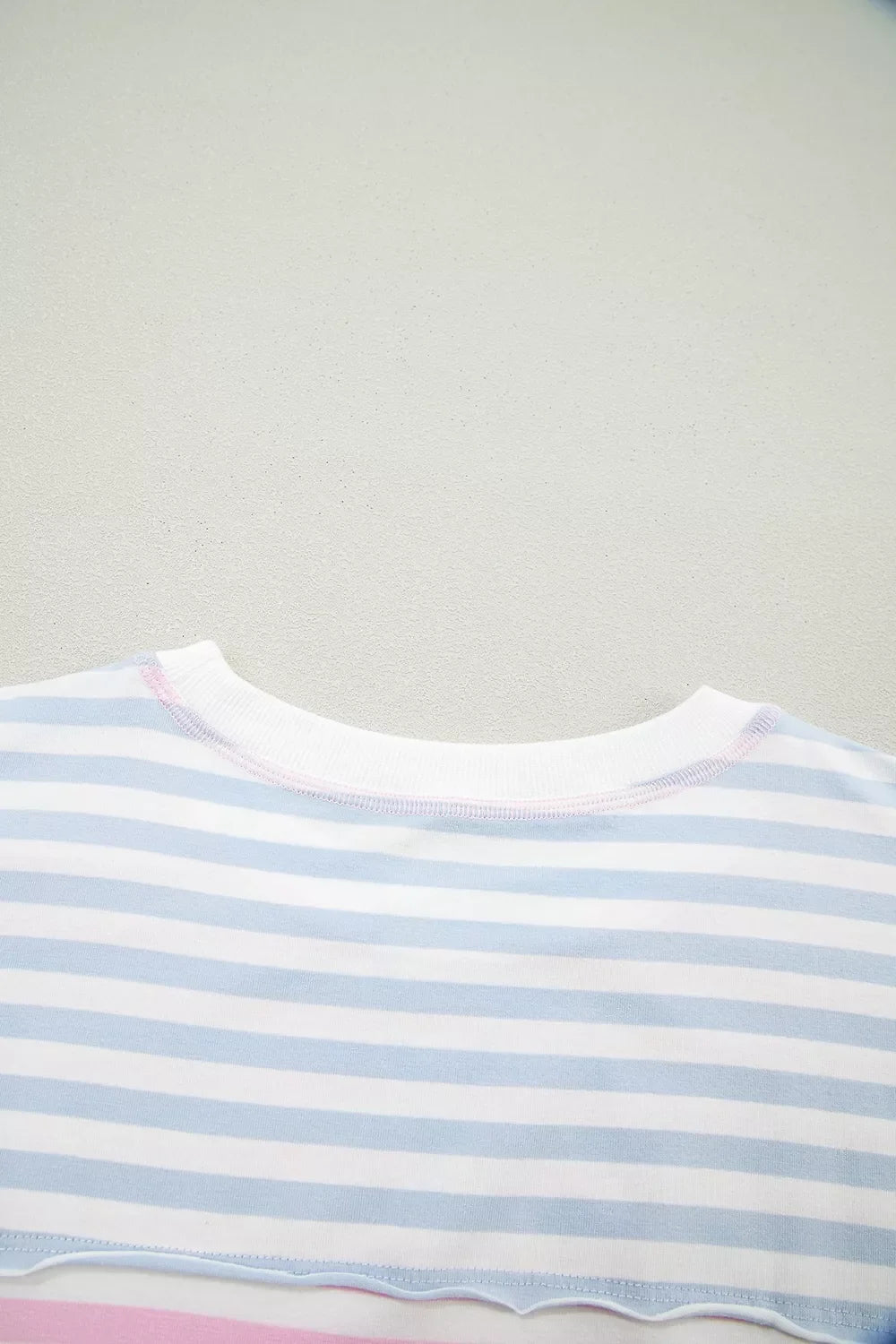 Casual Stripe Oversize Dolman Sleeve Patchwork T Shirt