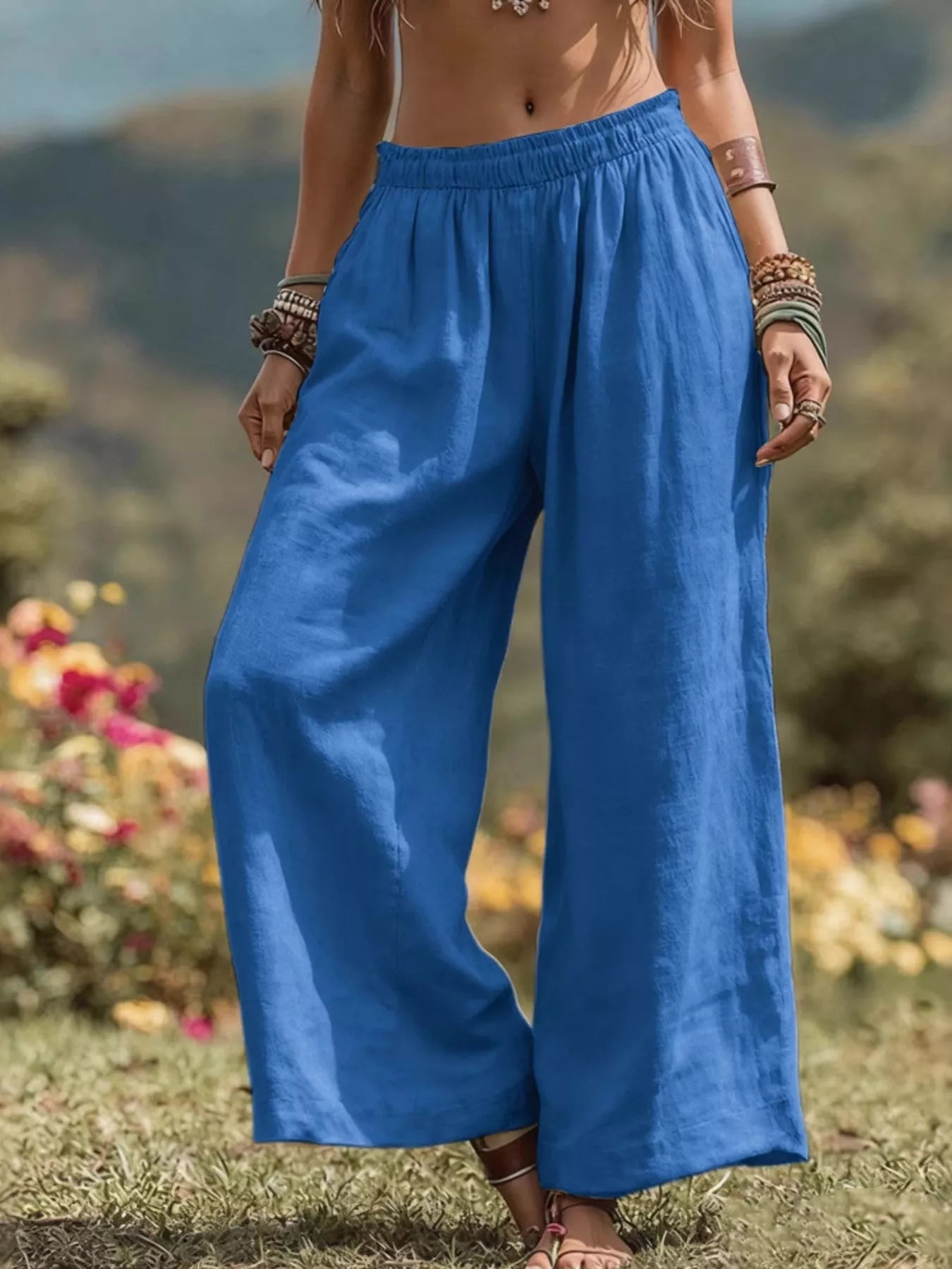 Full Size Bohemian Wide-Leg Pants Plus Size