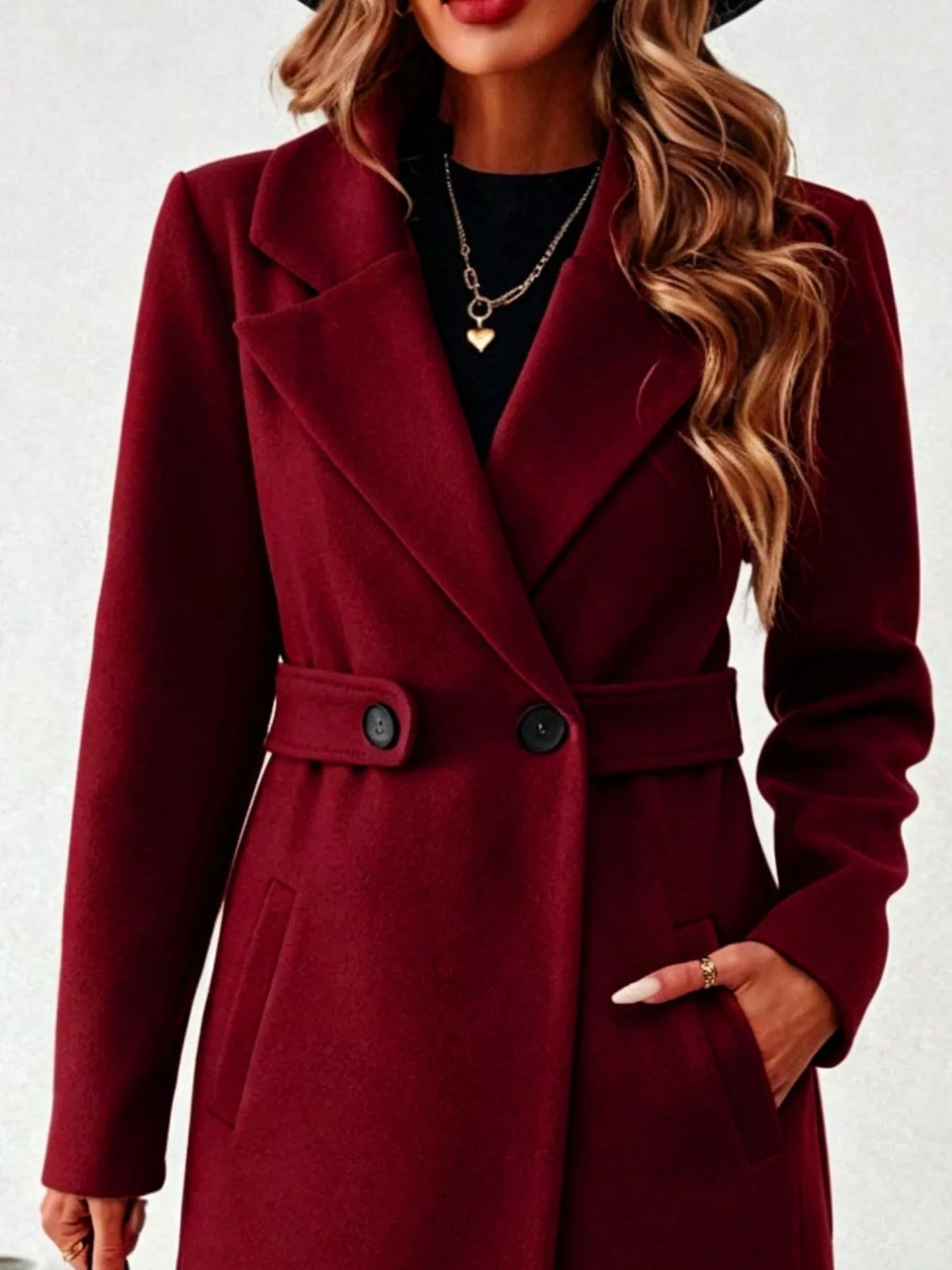 Full Size Elegant Lapel Collar Belted Coat with Pockets Plus Size