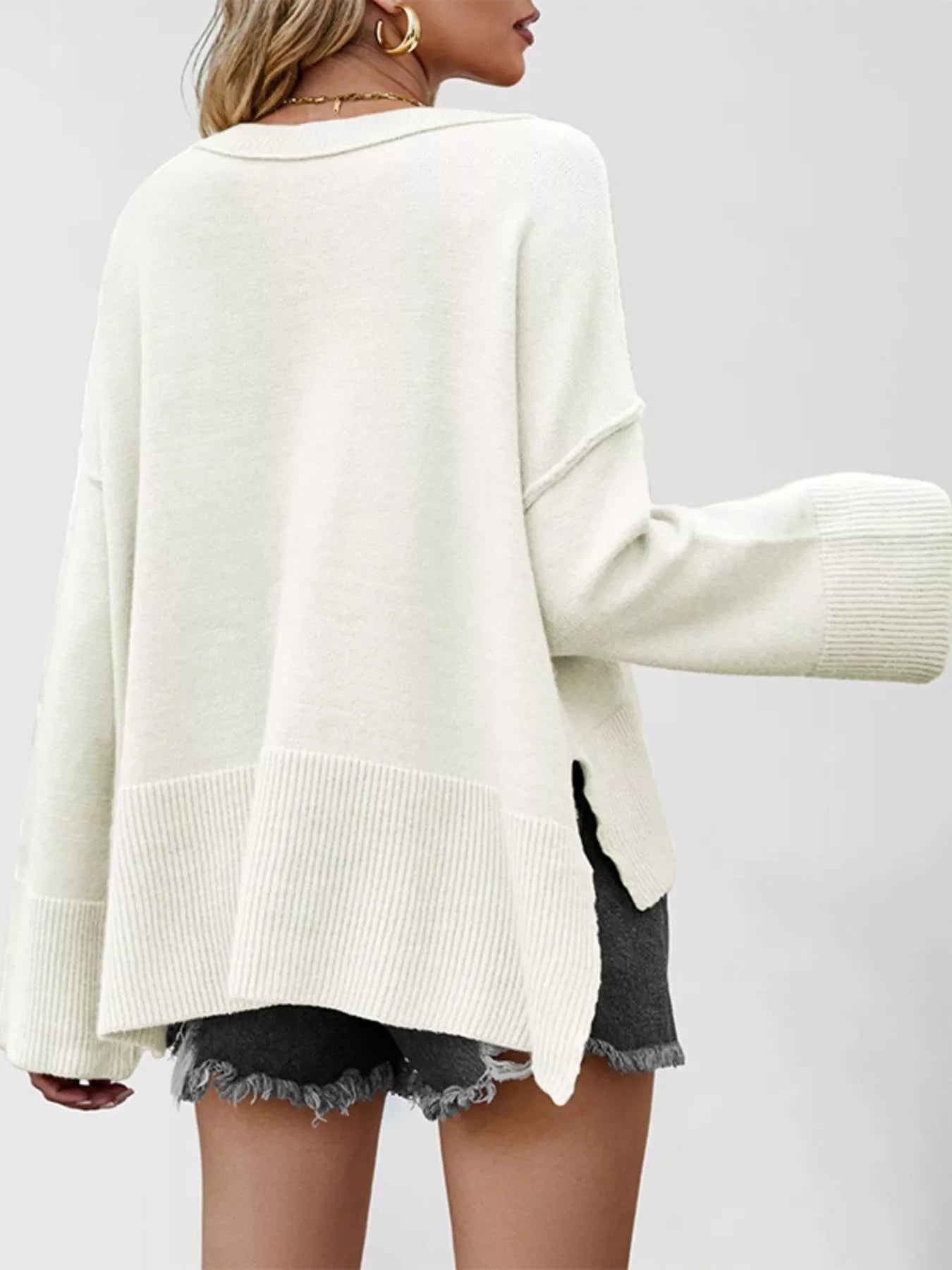 Dropped Shoulder Flare Sleeve Sweater