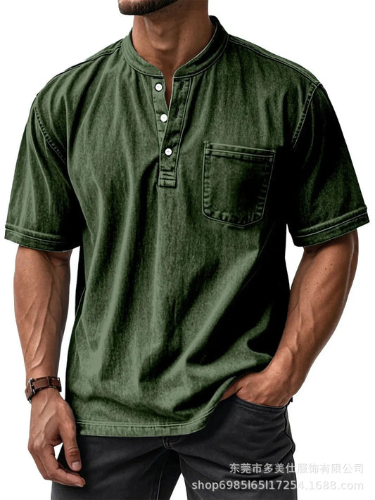 Men's Full Size Button Detail Short Sleeve Top Plus Size
