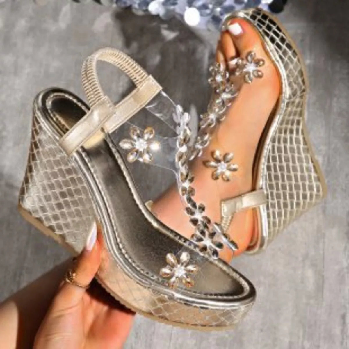 Flower Open Toe Wedge Sandals