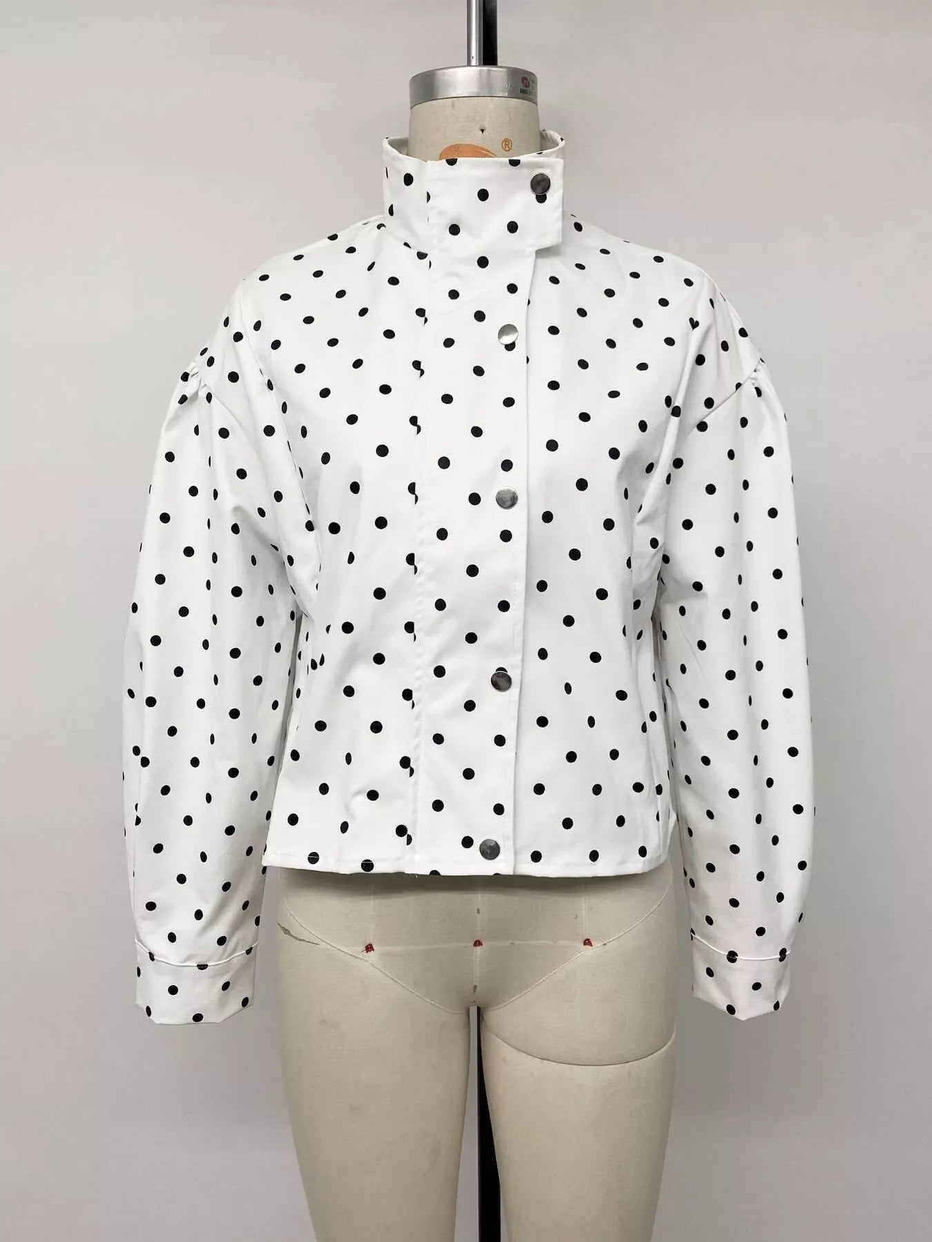 Polka Dot Zip Up Cropped Jacket