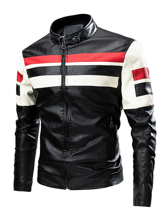 Men's Plus Size Contrast Zip Up Long Sleeve Jacket