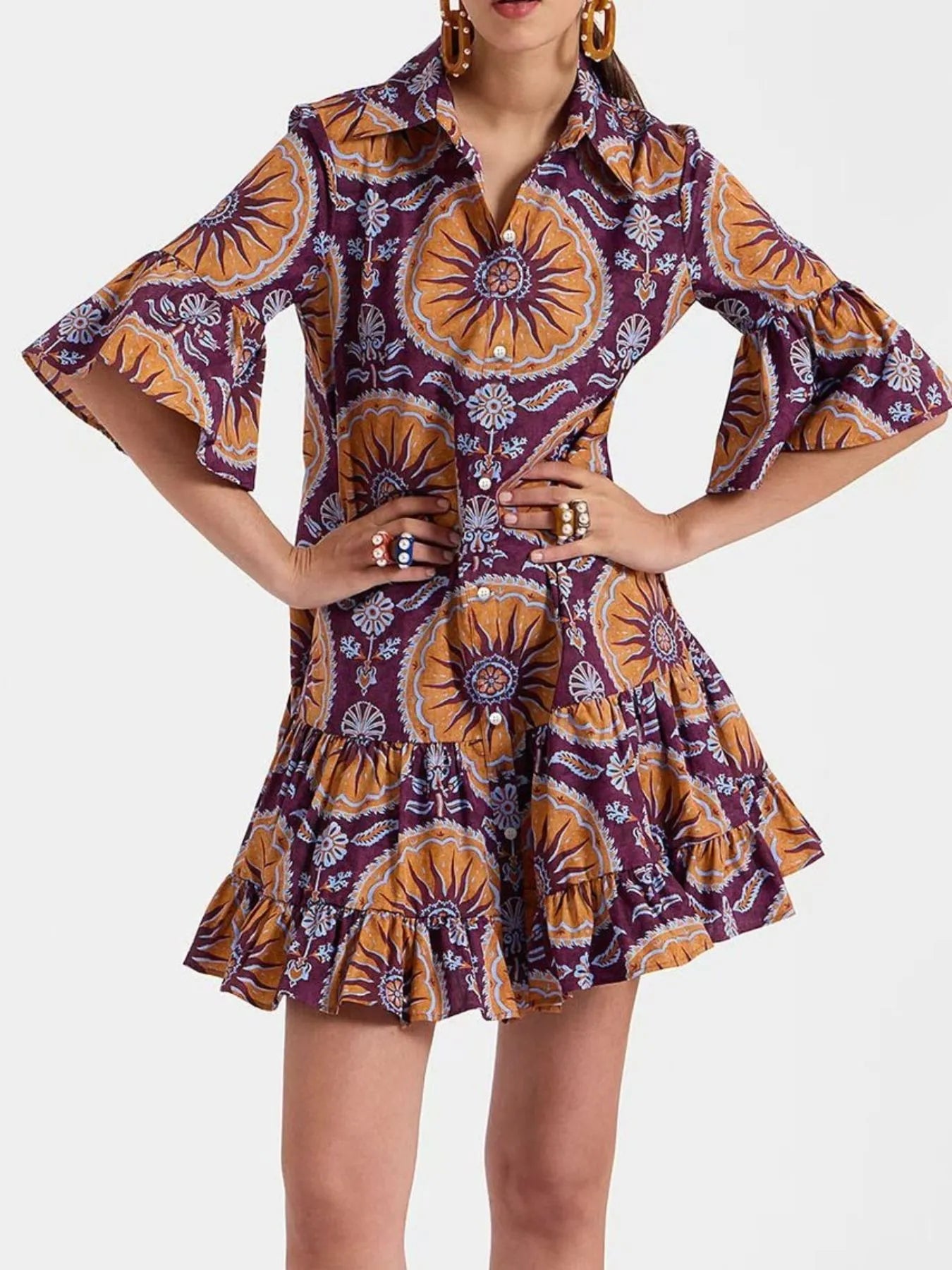 Floral Print Ruffle Sleeve Mini Dress