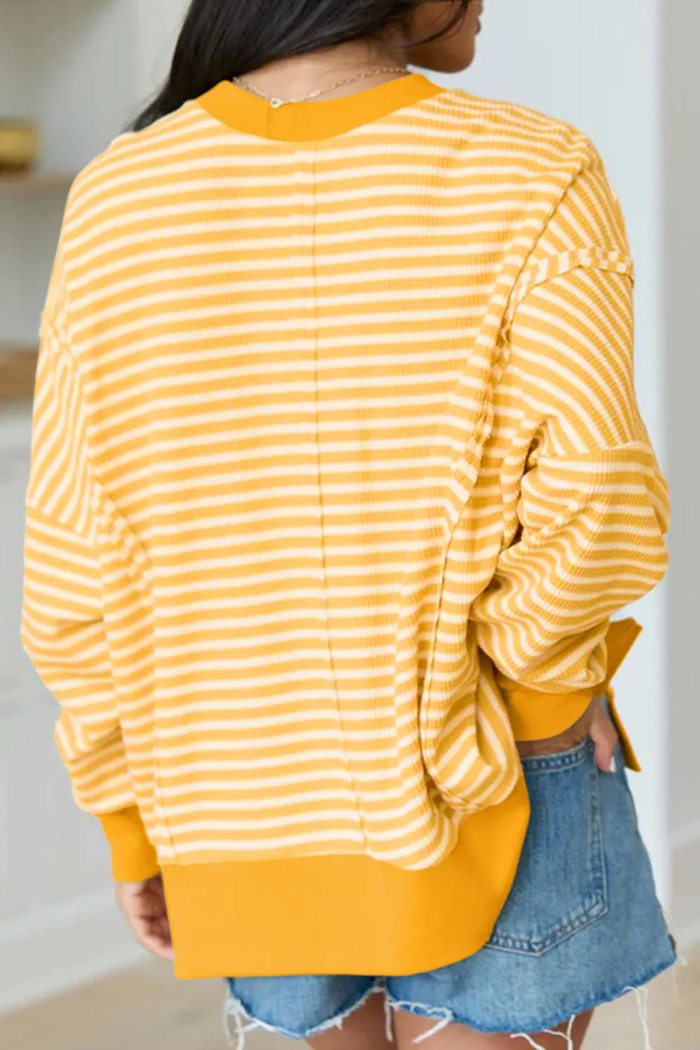 Stripe Boo Sequin Ghost Halloween Split Hem Long Sleeve Top
