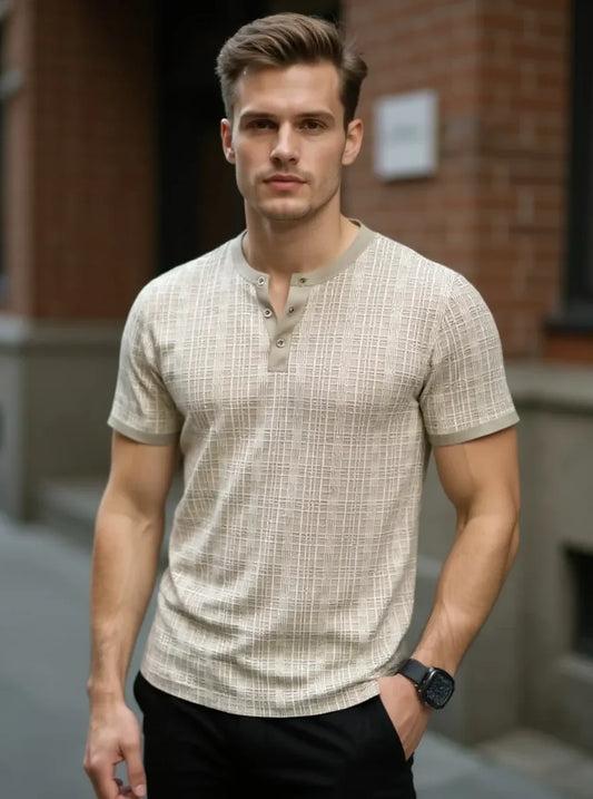 Men's Full Size Button Detail Short Sleeve Top Plus Size