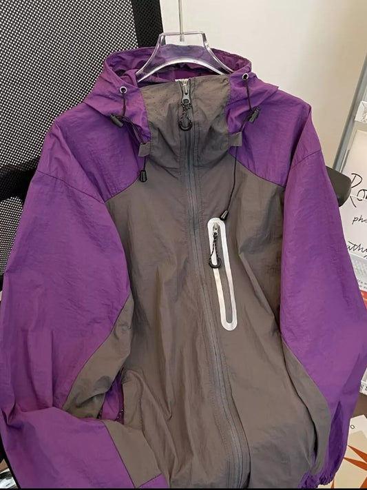 Men's Color Block Windproof Hooded Jacket