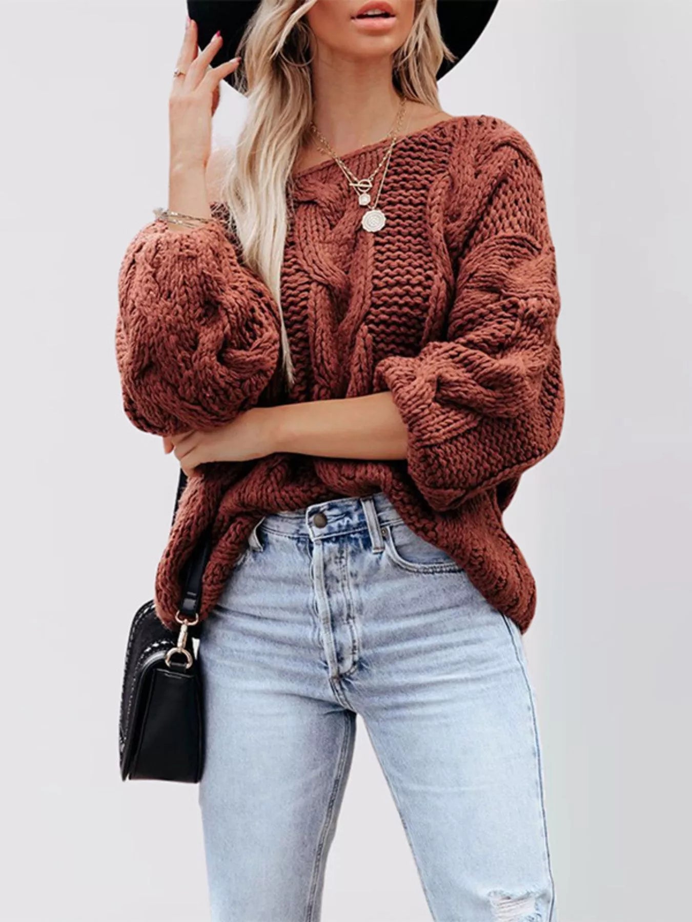Chunky Cable Knit Long Sleeve Sweater