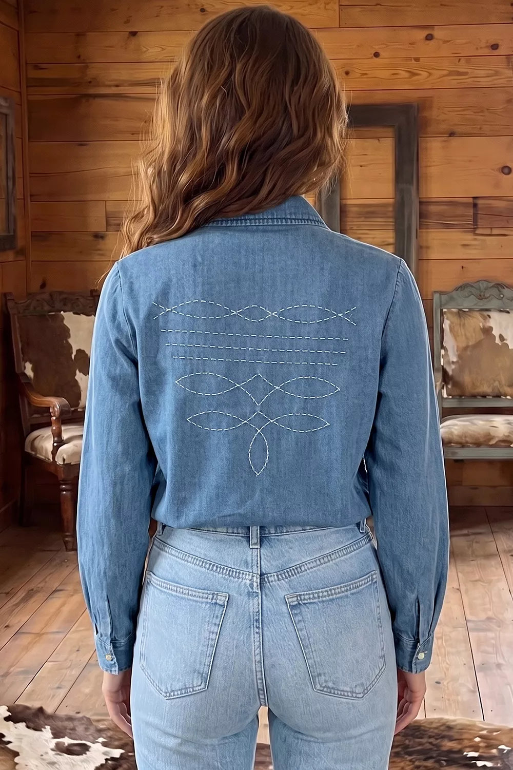 Long Sleeve Collared Neck Denim Shirt