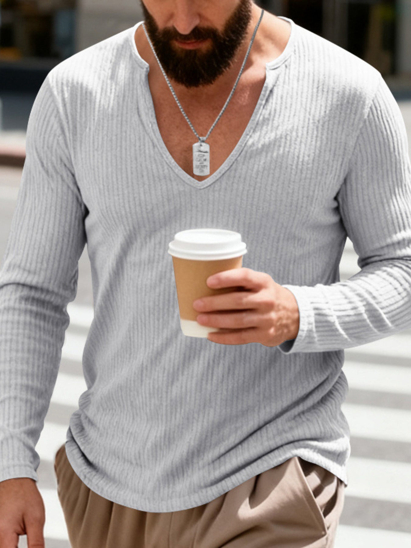 Men's Full Size Casual Ribbed Long Sleeve T-Shirt Plus Size