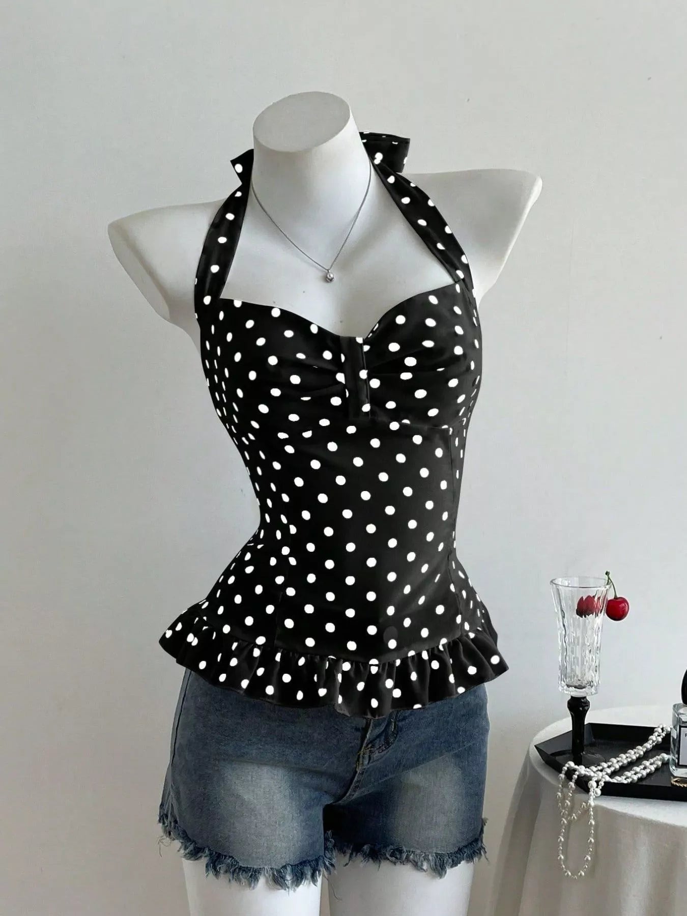 Polka Dot Halter Neck Cami