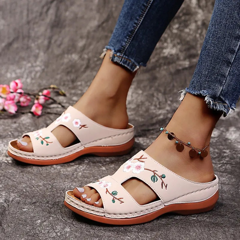 Floral Embroidered Cutout Sandals
