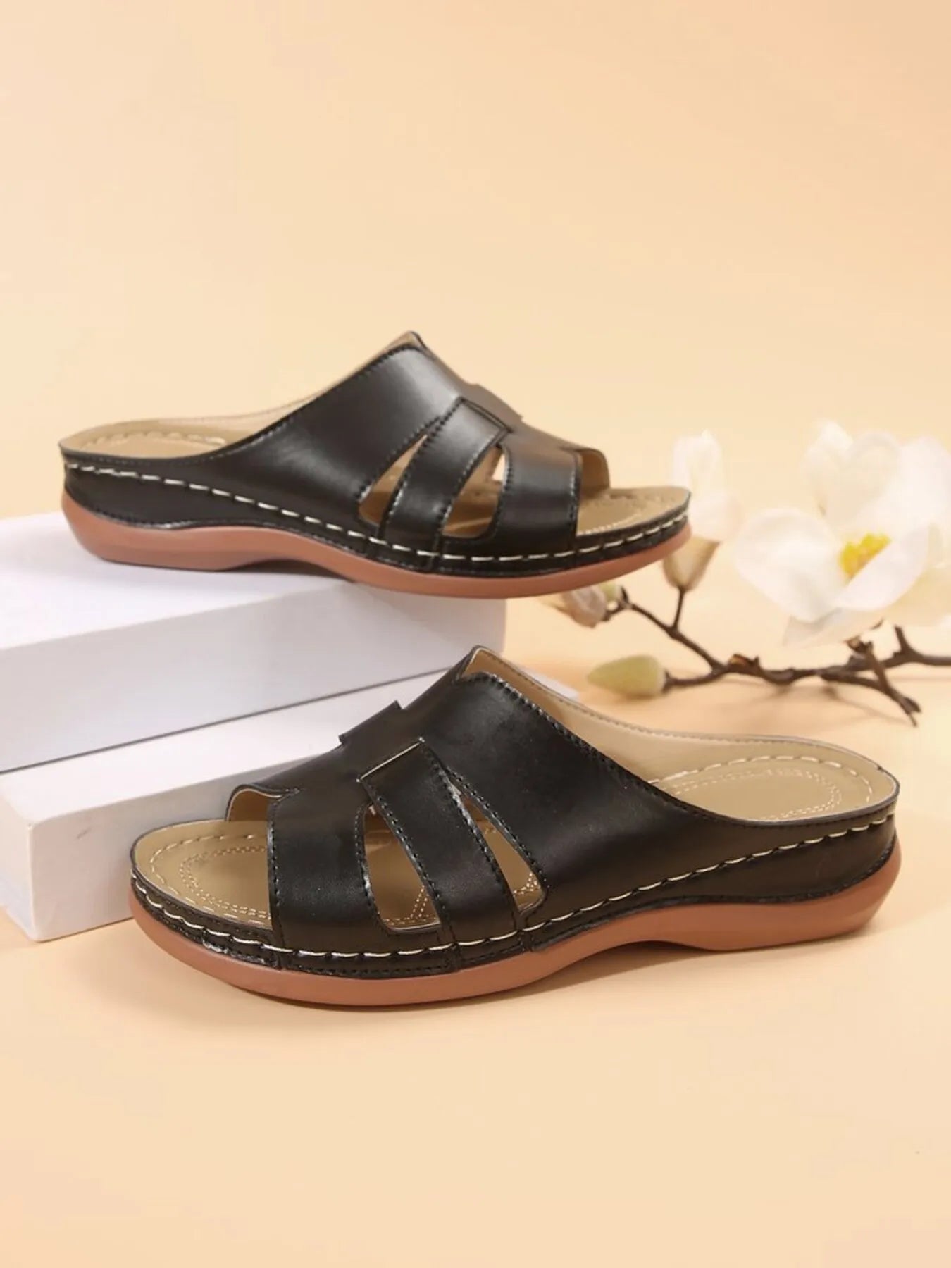 Cutout Leather Open Toe Sandals
