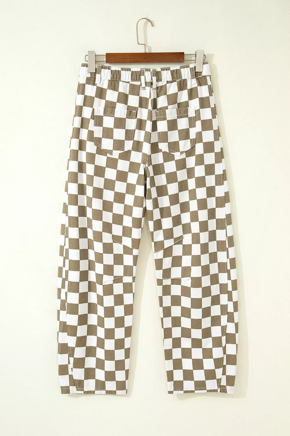 Checkered Print Denim Barrel Pants