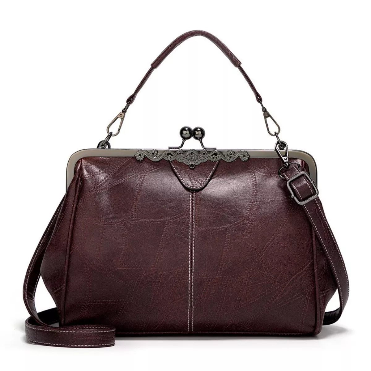 Vintage Kiss Lock Leather Handbag