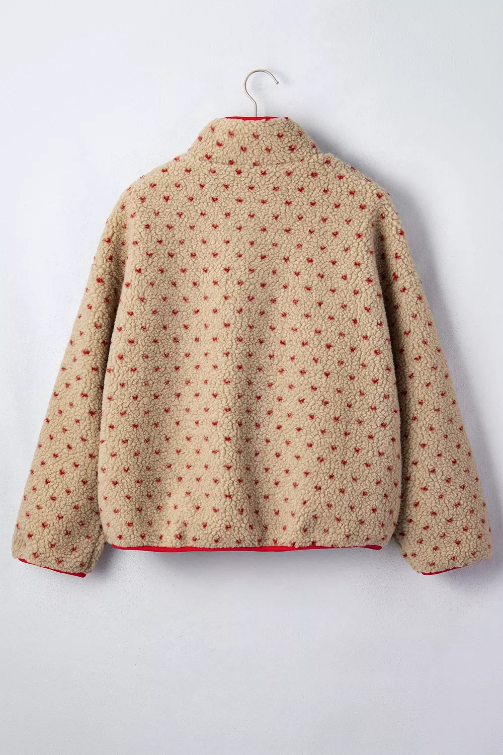 Heart Pattern Fleece Colorblock Collar Long Sleeve Sweatshirt