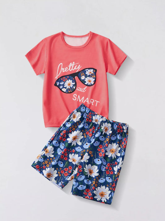Children's Floral Print Tee and Shorts Set