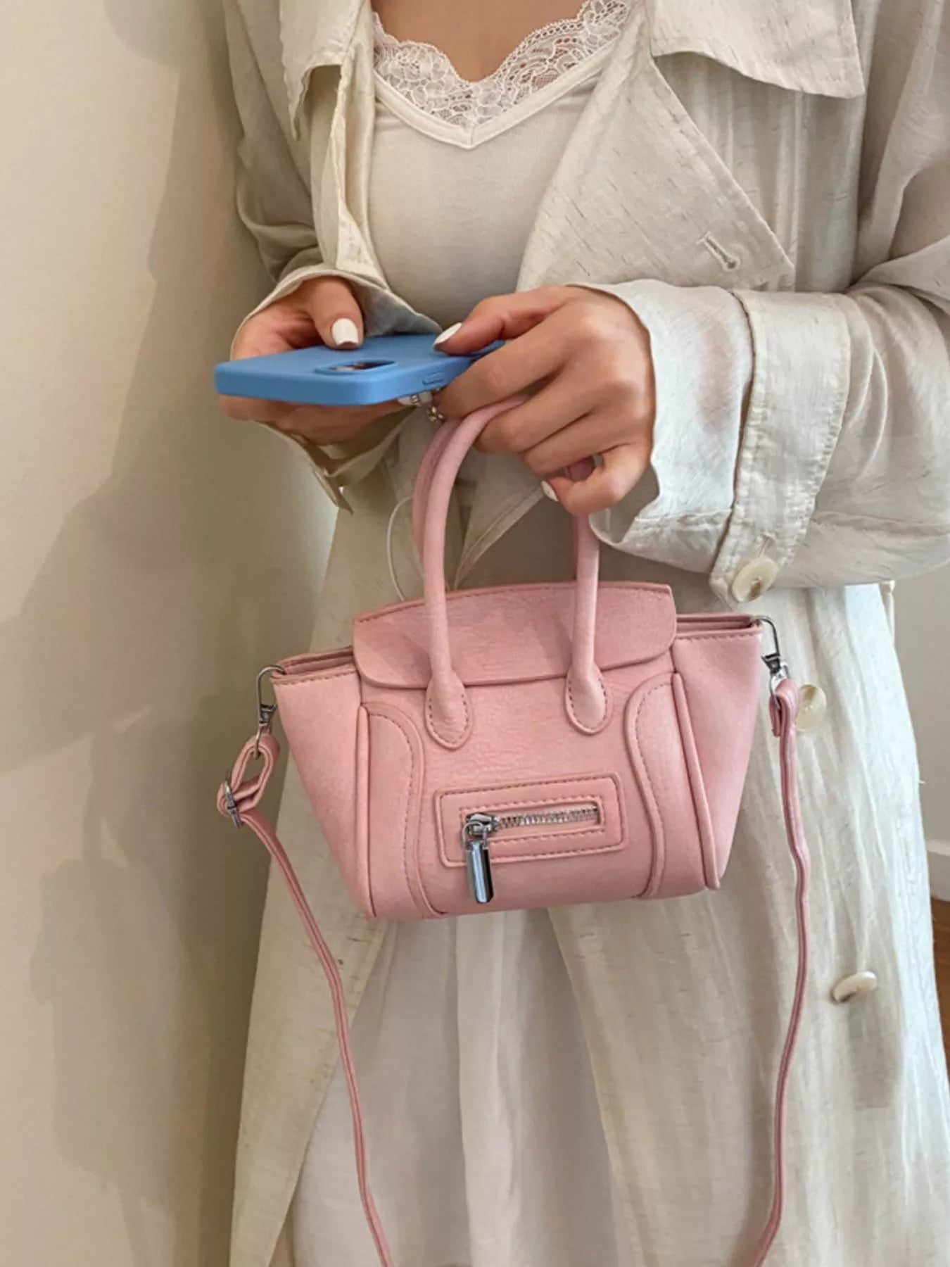 Top Handle PU Leather Crossbody Bag