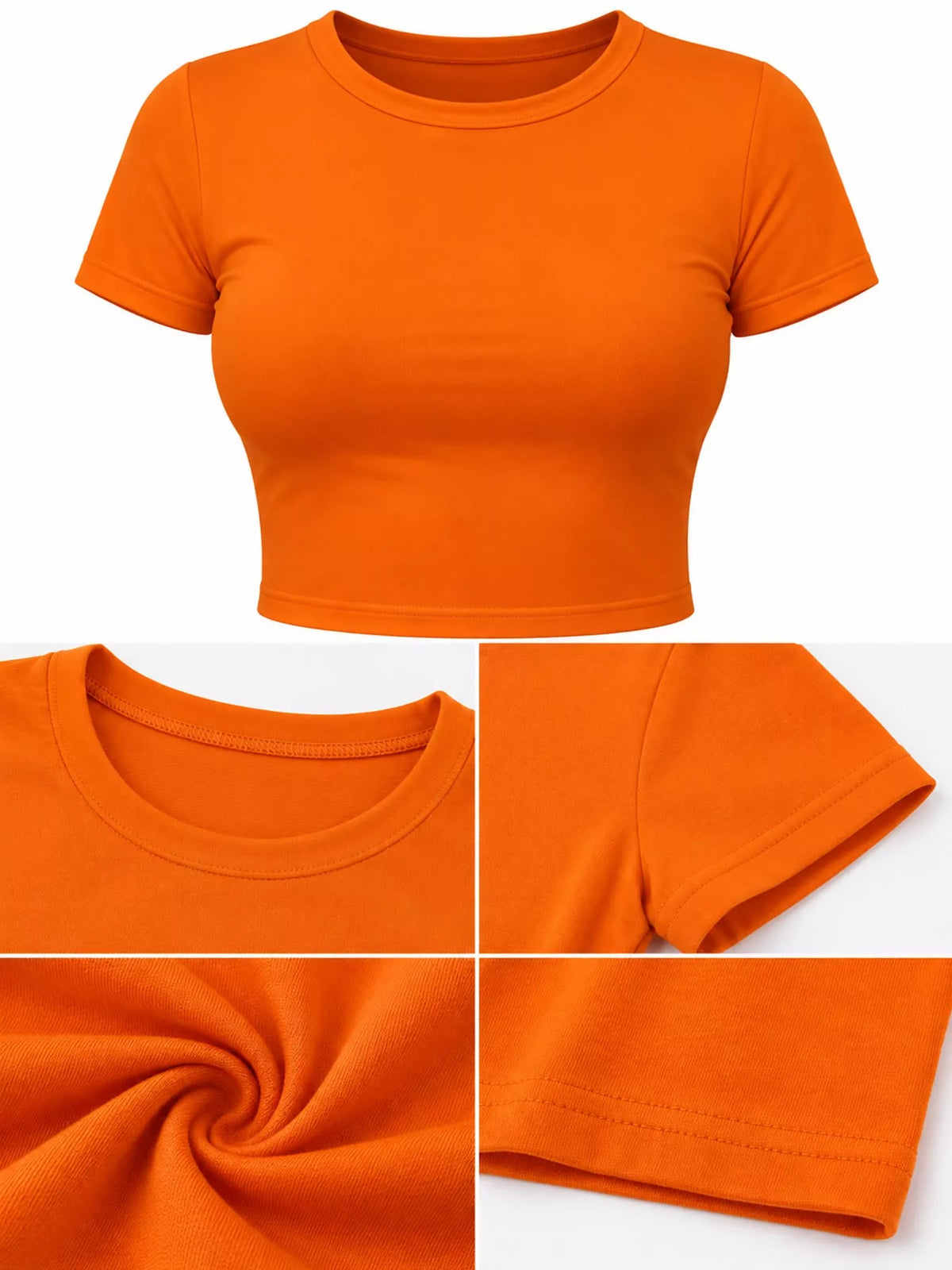 Slim Fit Basic Crew Neck Short Sleeve Crop T-Shirt