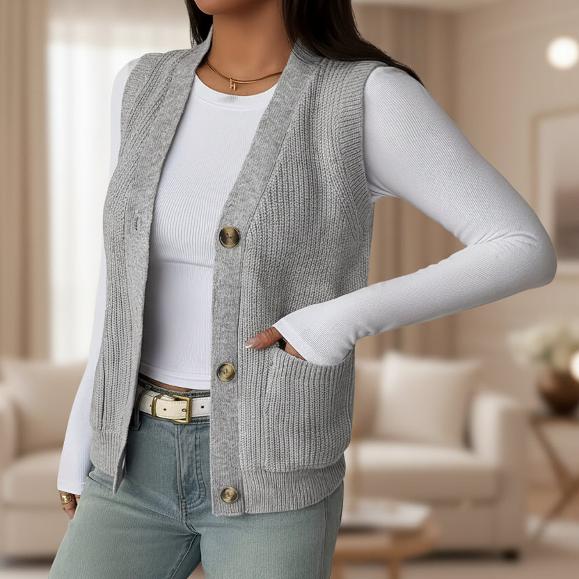 Women's Loose Single-Breasted Knit Sweater Vest