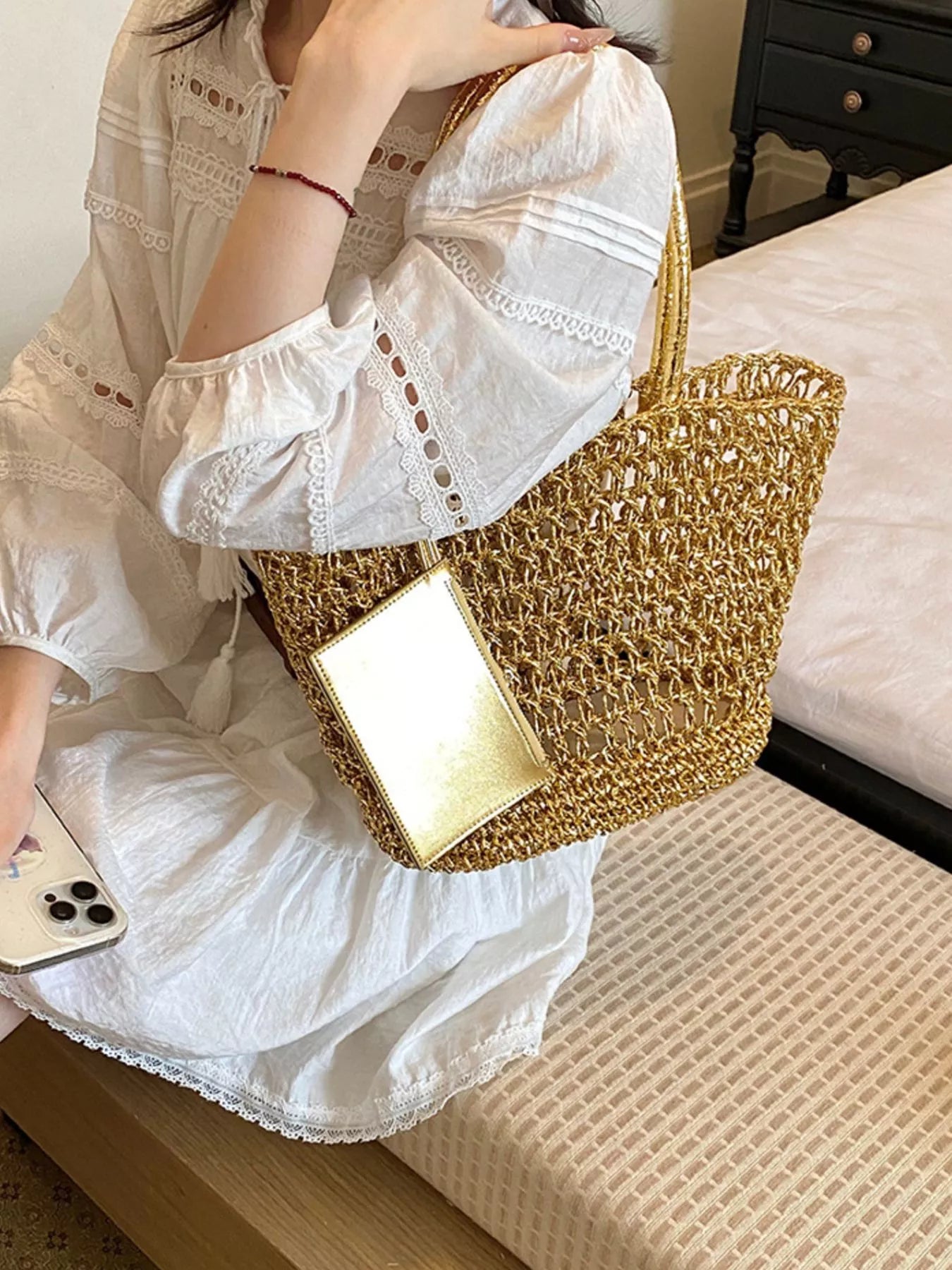 Woven Straw Tote Bag