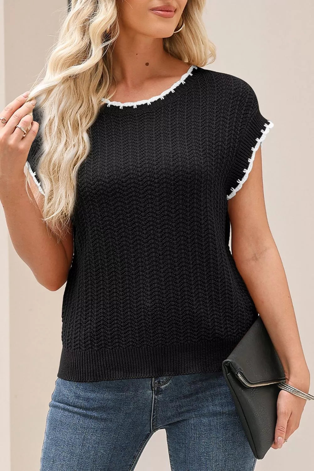 Chic Textured Knit Sleeveless Sweater Vest