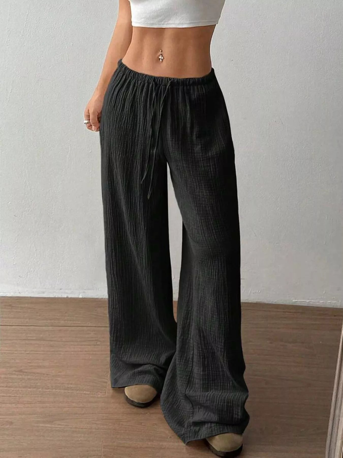 Wide-Leg Drawstring Pants