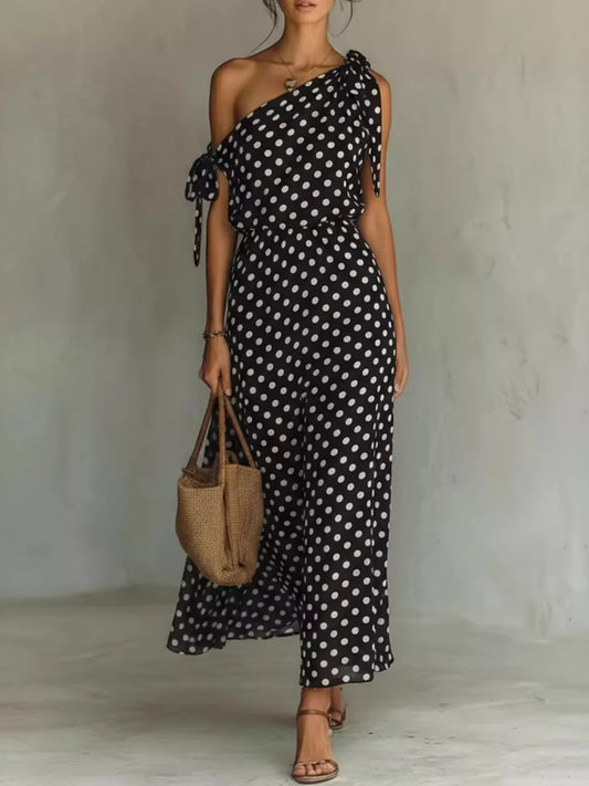 Full Size Polka Dot One-Shoulder Maxi Dress Plus Size