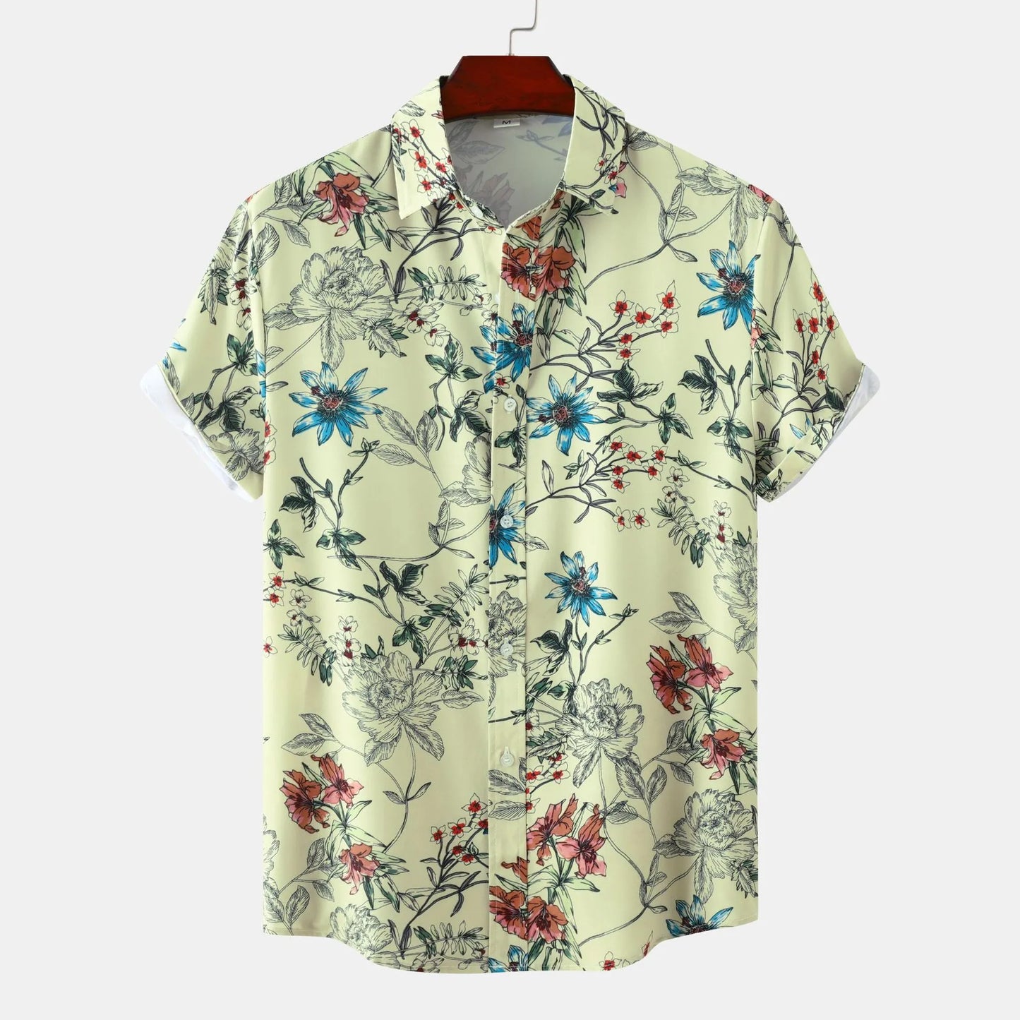 Men's Plus Size Floral Print Short Sleeve Button Down Casual Shirt