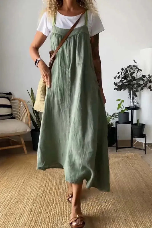 Full Size Ruched Cami Maxi Dress with Pockets Plus Size