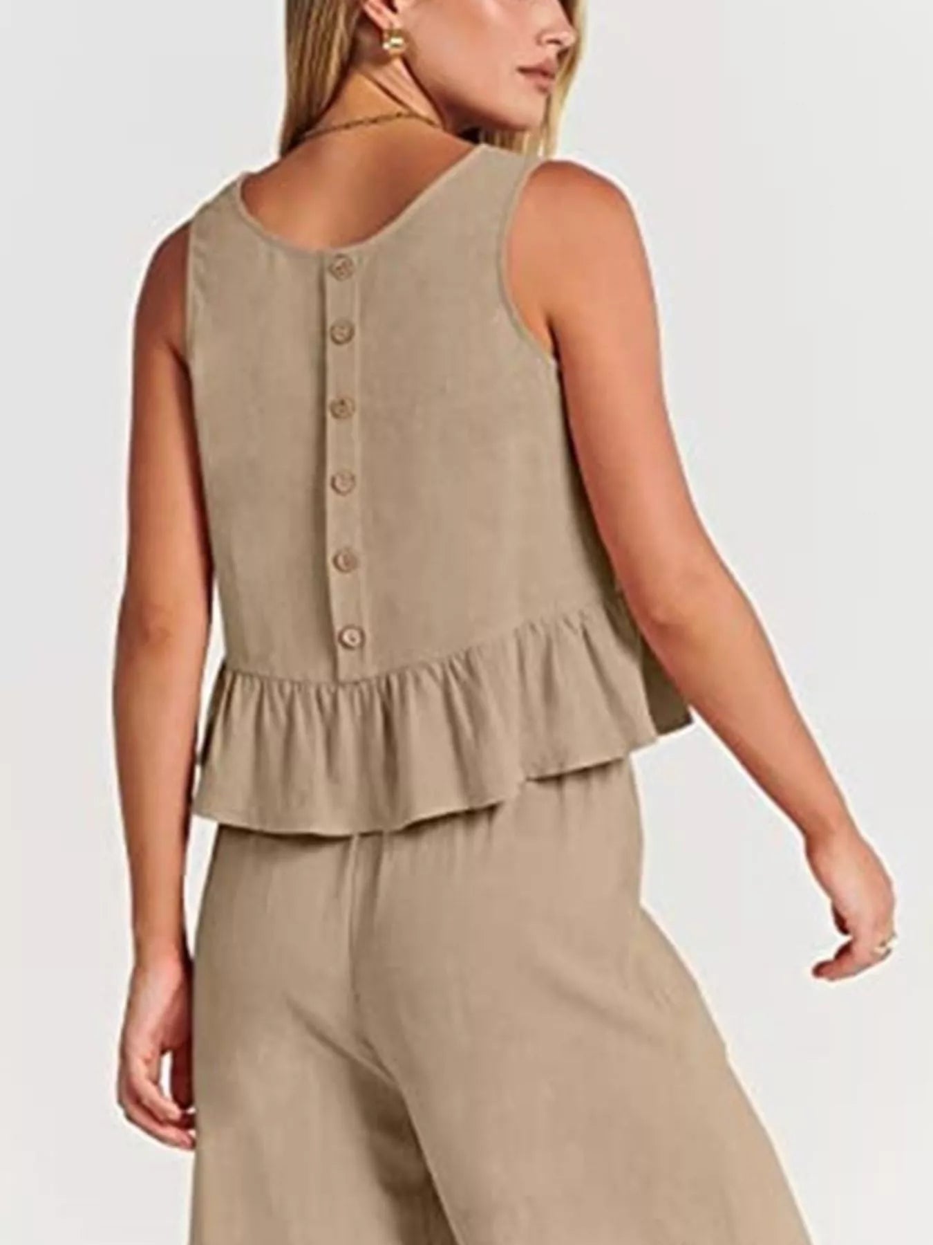 Full Size Ruffled Hem Sleeveless Top and Wide-Leg Pants Set Plus Size