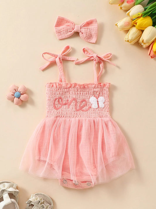 Children's Smocked Tie Shoulder Bodysuit & Headband Set