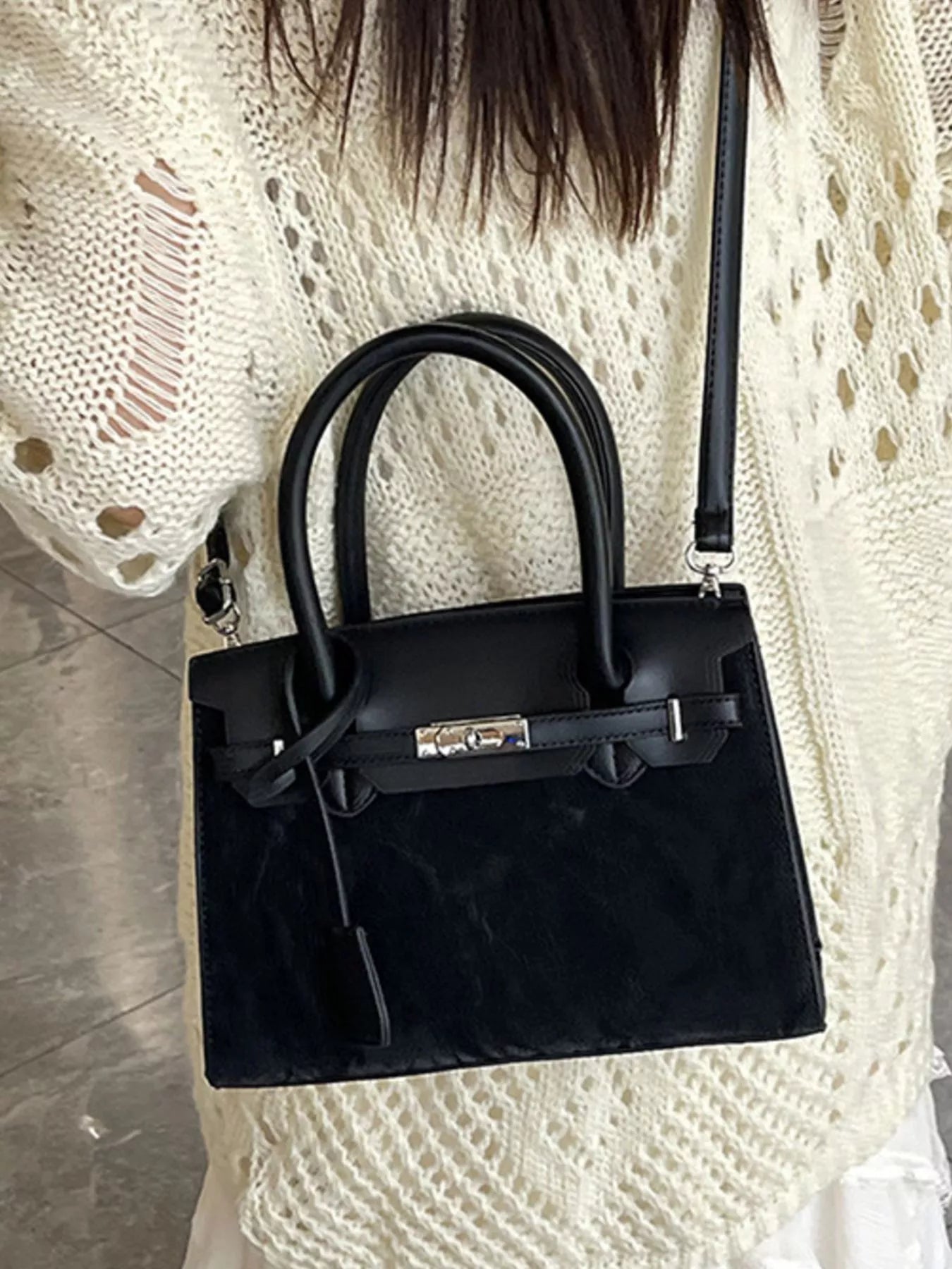 Textured Leather Top-Handle Handbag