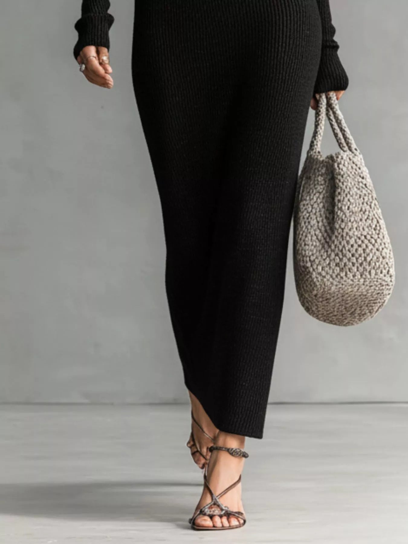 Hooded Knit Maxi Dress with Button-Up Placket and Chest Pockets