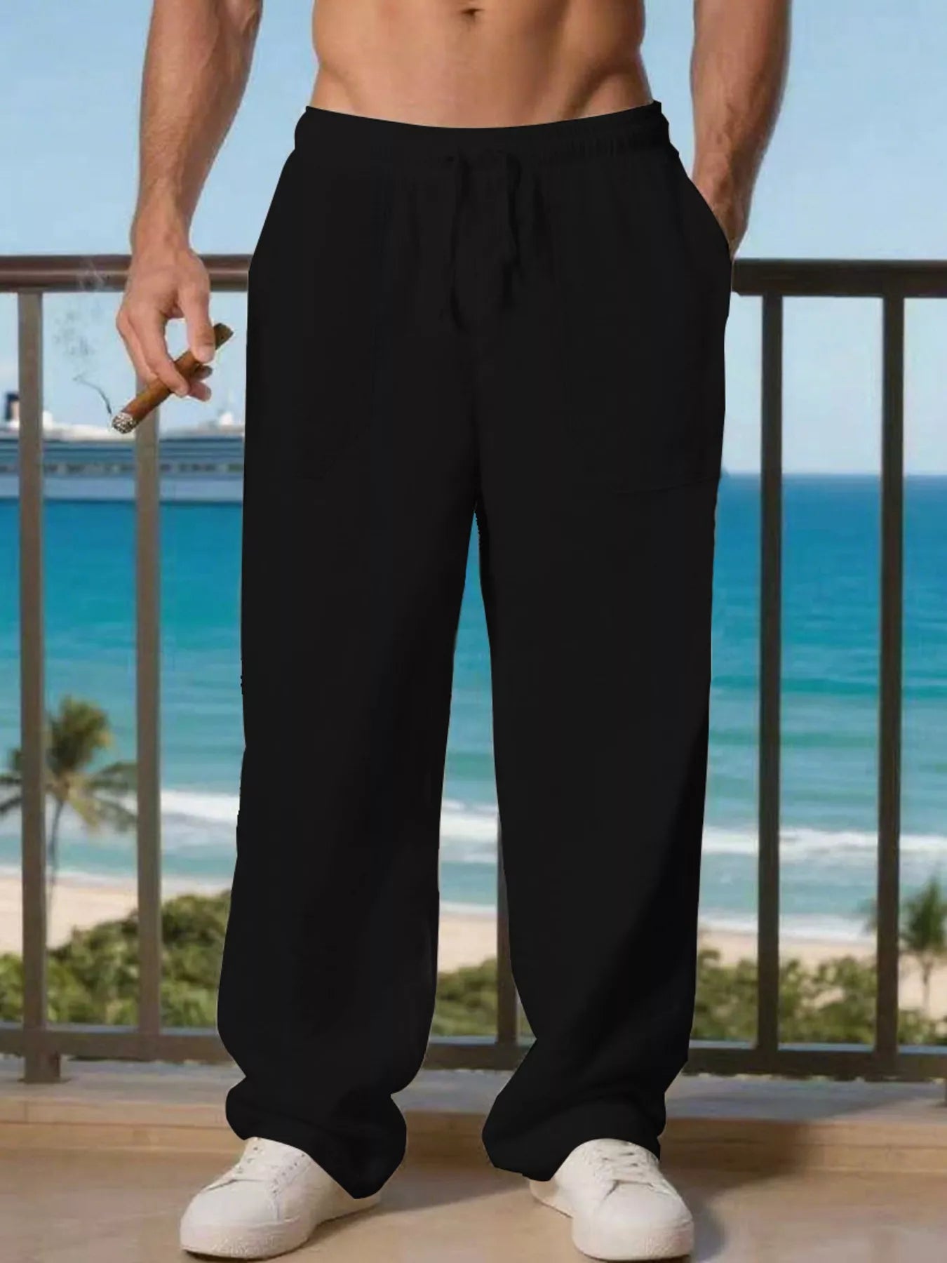 Men's Full Size Casual Loose Linen Pants Plus Size